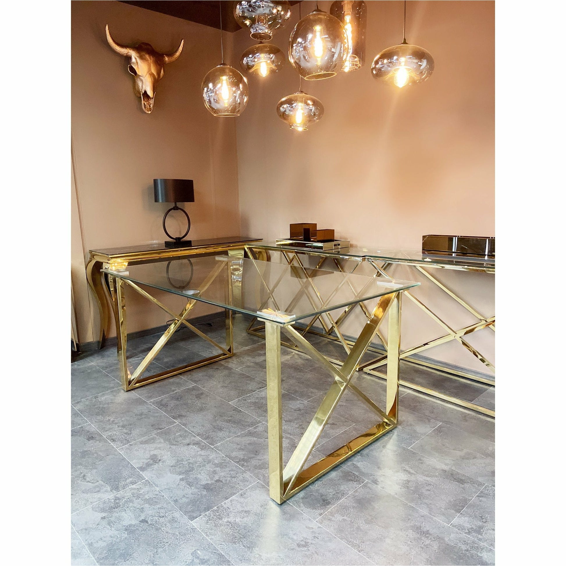 Eettafel Cross Gold 160cm - Luxury Living