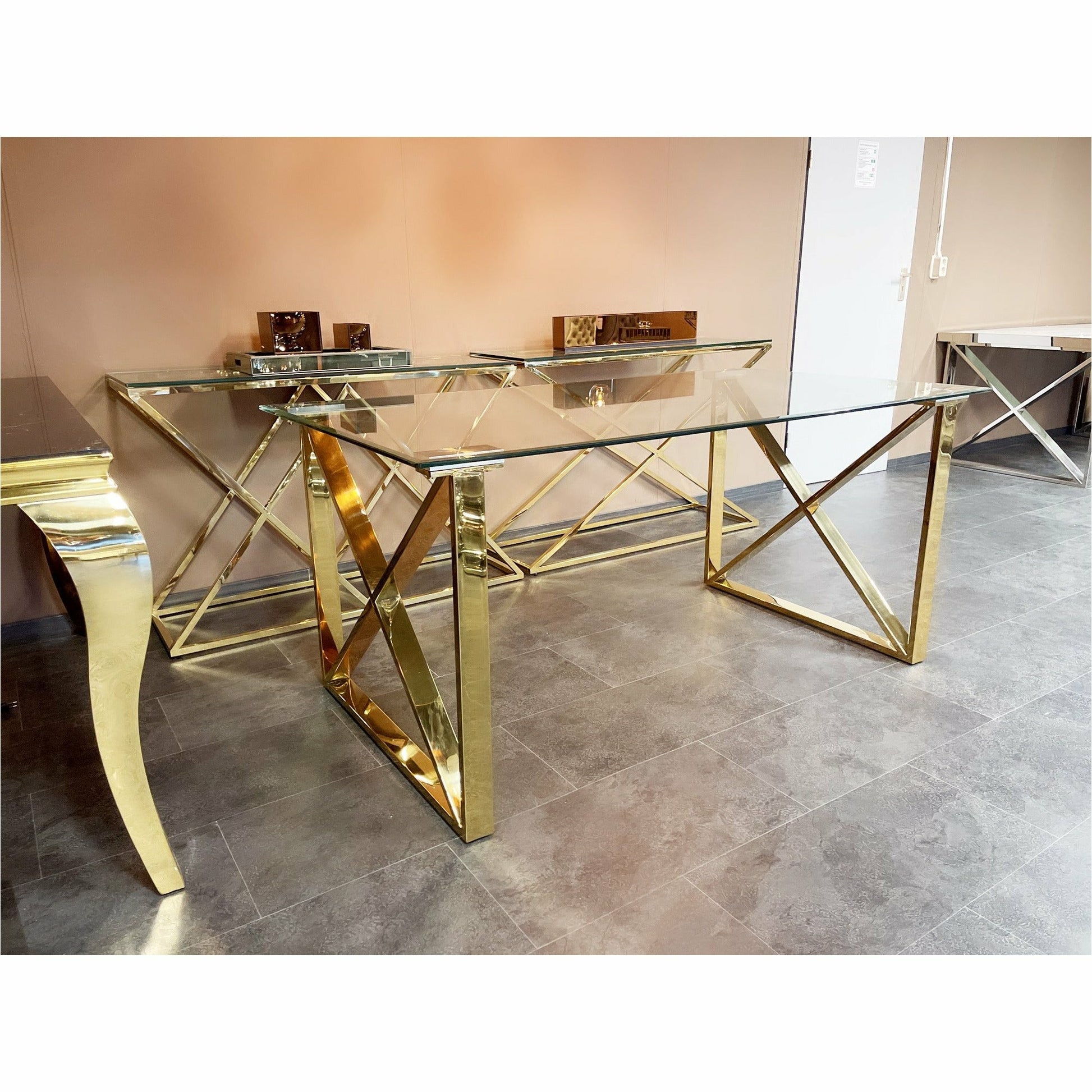 Eettafel Cross Gold 160cm - Luxury Living