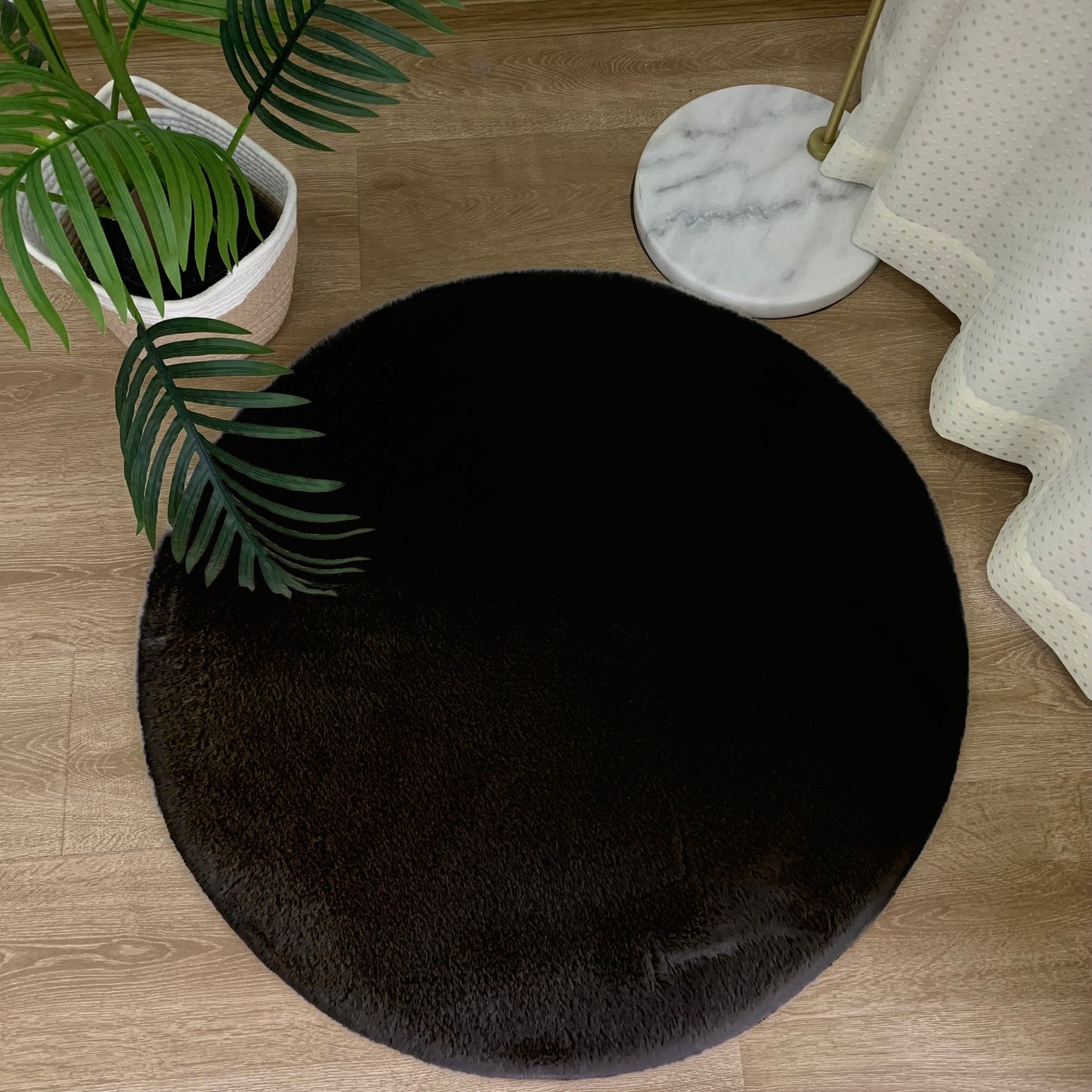 Fluffy Vloerkleed Rond Black 160x160CM - Luxury Living 