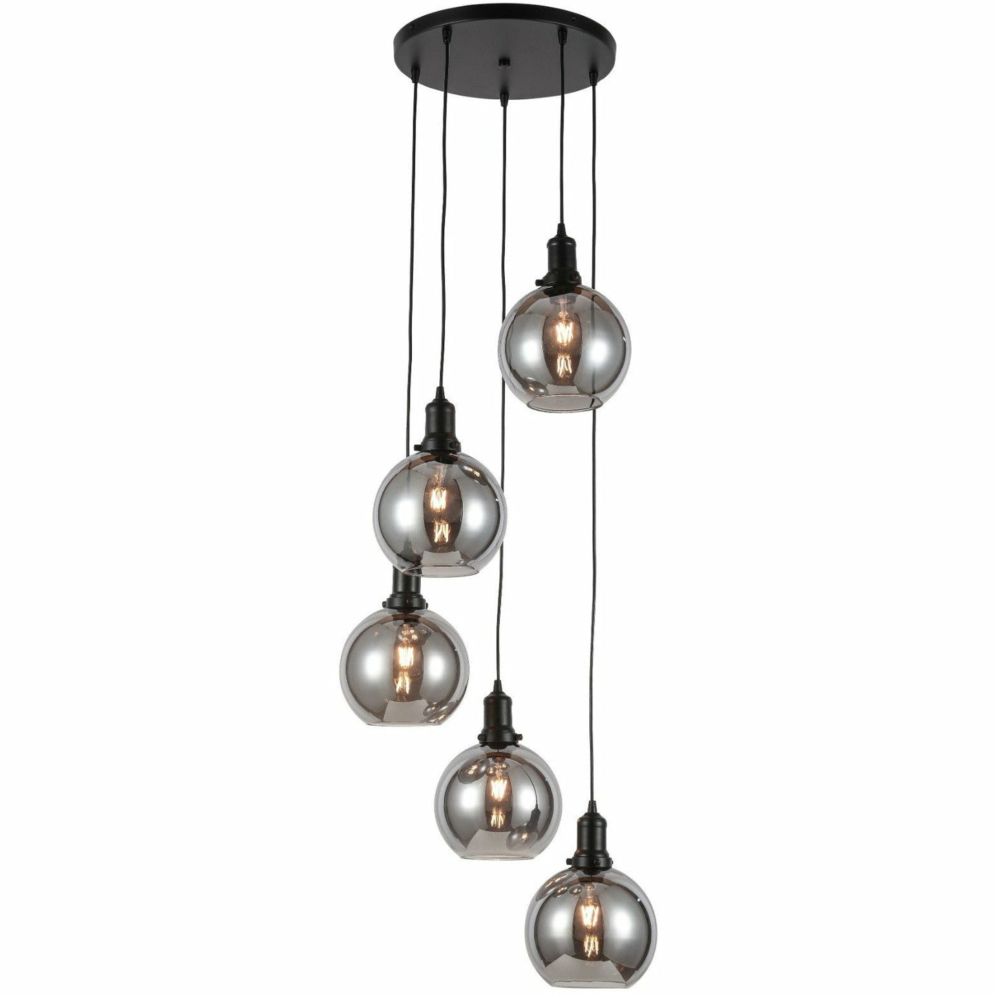 Hanglamp Smoke Glas 5-Licht Rond - Luxury Living